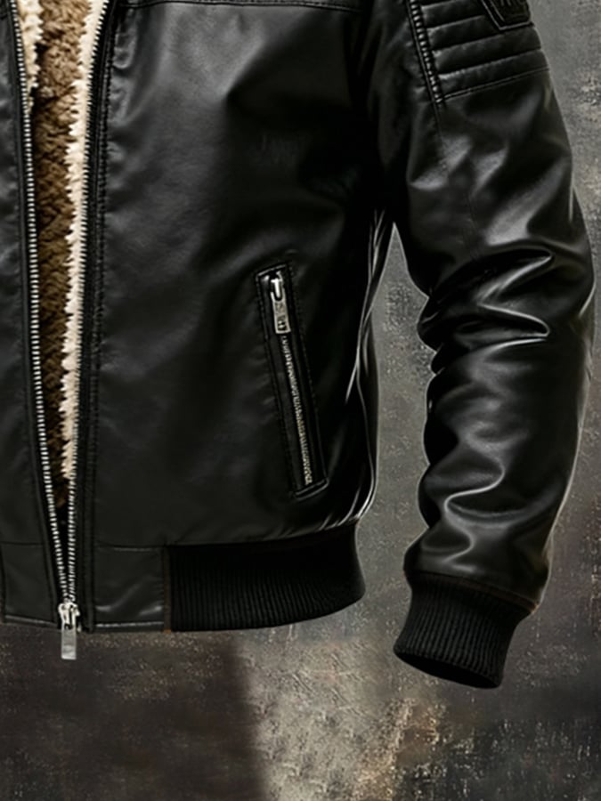 Men's Retro Outdoor Jacket Made of Warm, Soft Leather with Hood