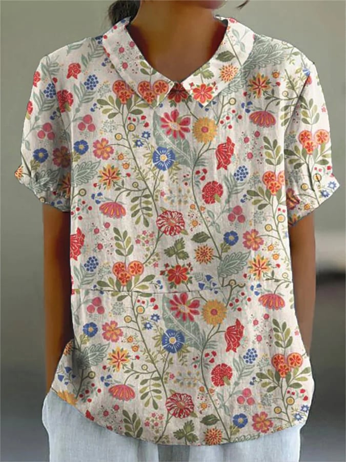 Blommig Kortärmad Blus