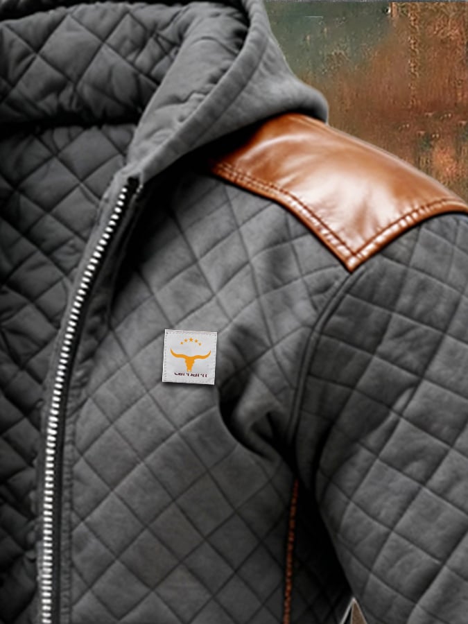Retro Padded Leather Jacket for Men with Insulation and Zip