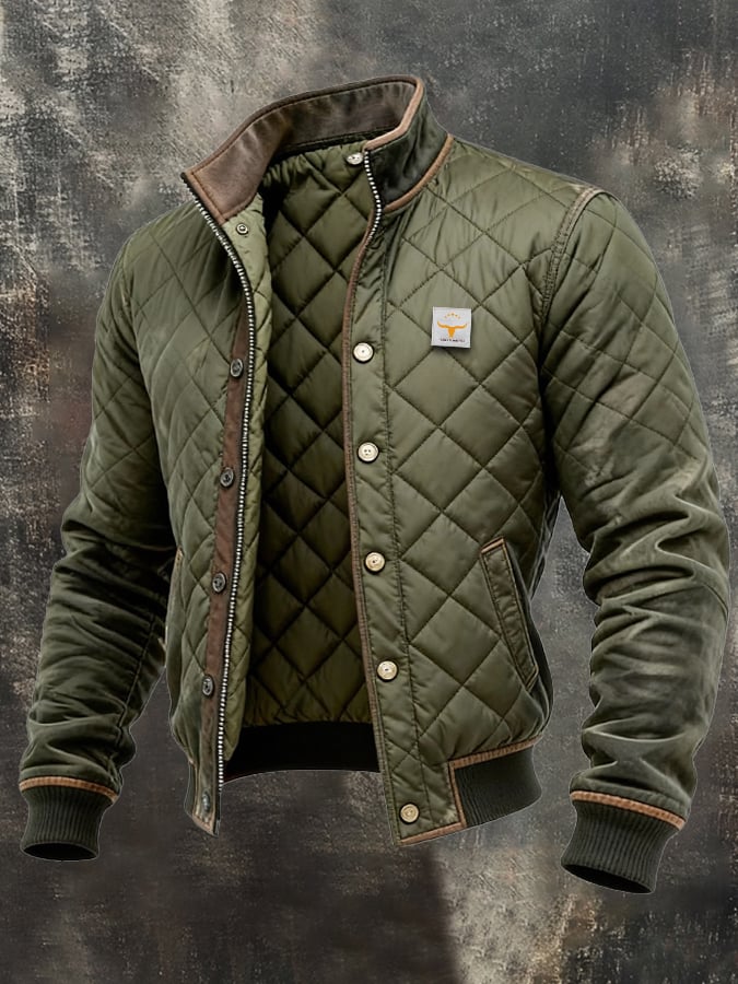 Men's Retro Padded Jacket with Zip, Warm and Cozy