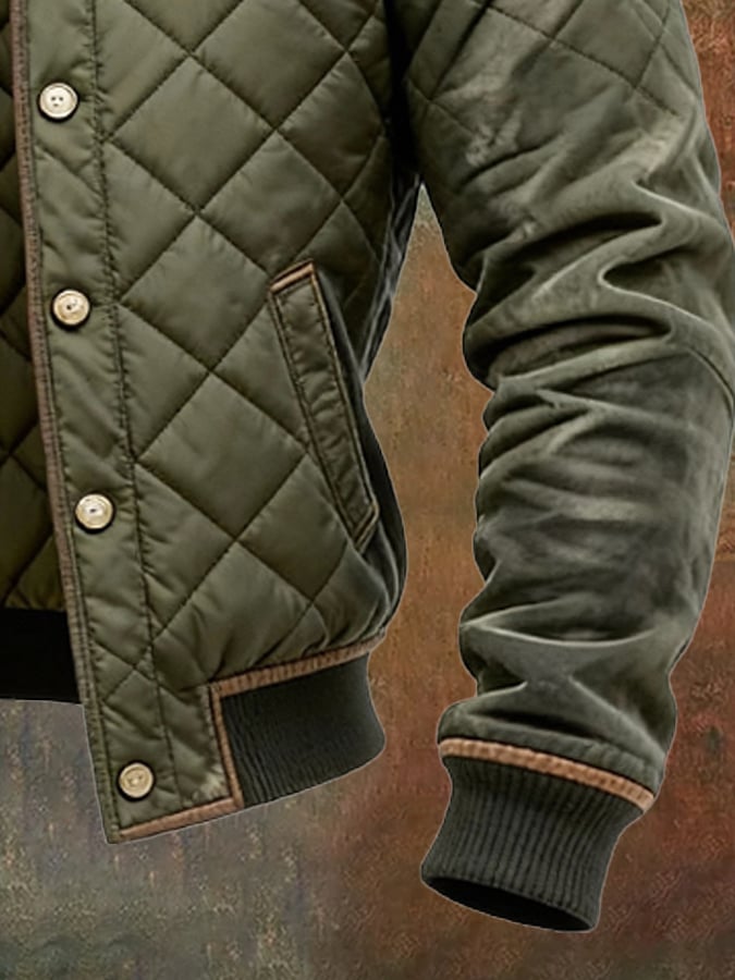 Men's Retro Padded Jacket with Zip, Warm and Cozy