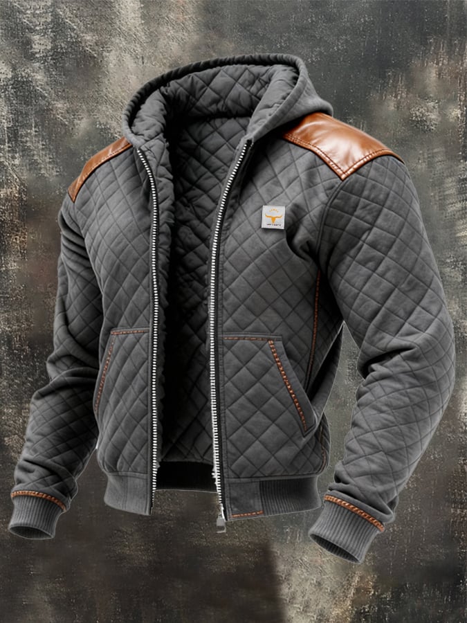 Retro Padded Leather Jacket for Men with Insulation and Zip