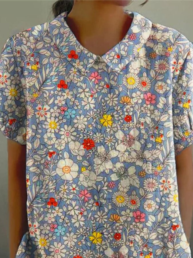 Blommig Kortärmad Blus