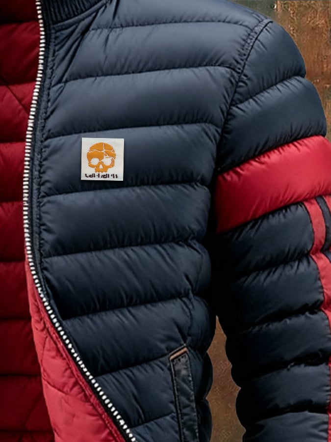 Retro Padded Jacket for Men with Colour Block Design, Warm Zip and Reversible Function