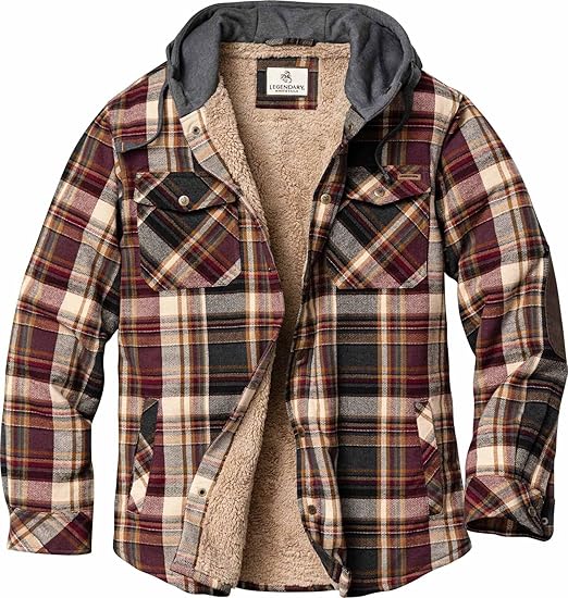 Cedarwood Cabin Plaid - Men's Hooded Shirt Jacket