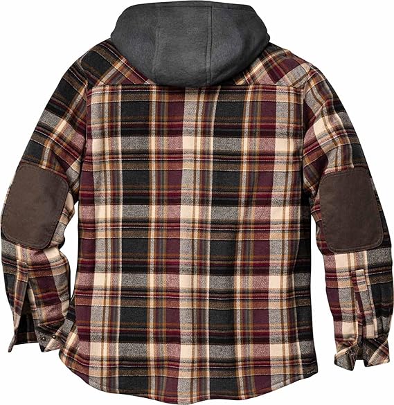 Cedarwood Cabin Plaid - Men's Hooded Shirt Jacket