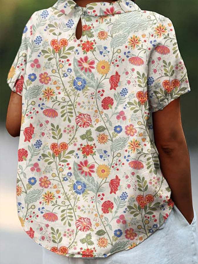 Blommig Kortärmad Blus