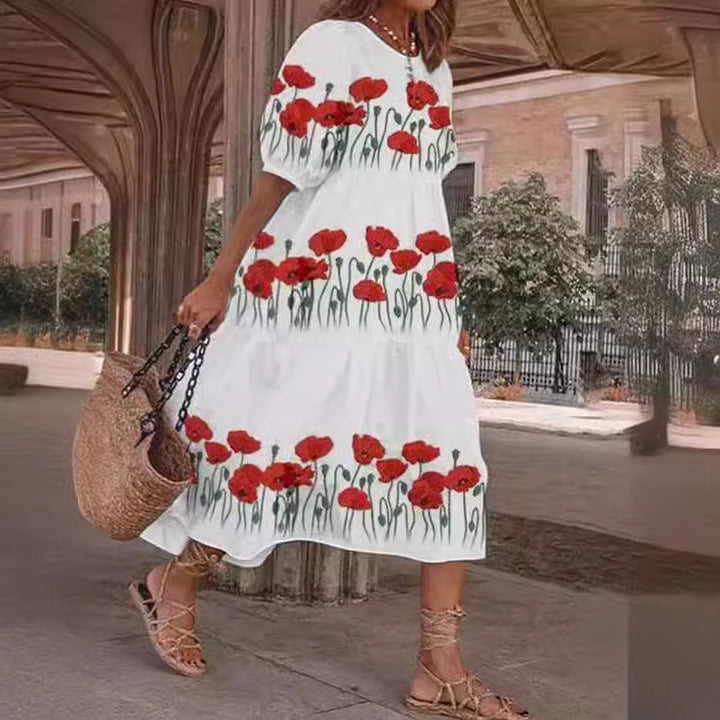 Somrig Blommig Klänning för Kvinnor