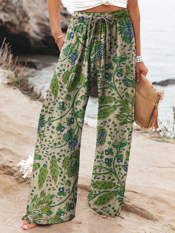 Blommiga Boho Byxor i Bomull och Linne
