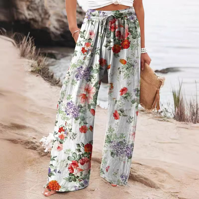 Blommiga Boho Byxor i Bomull och Linne