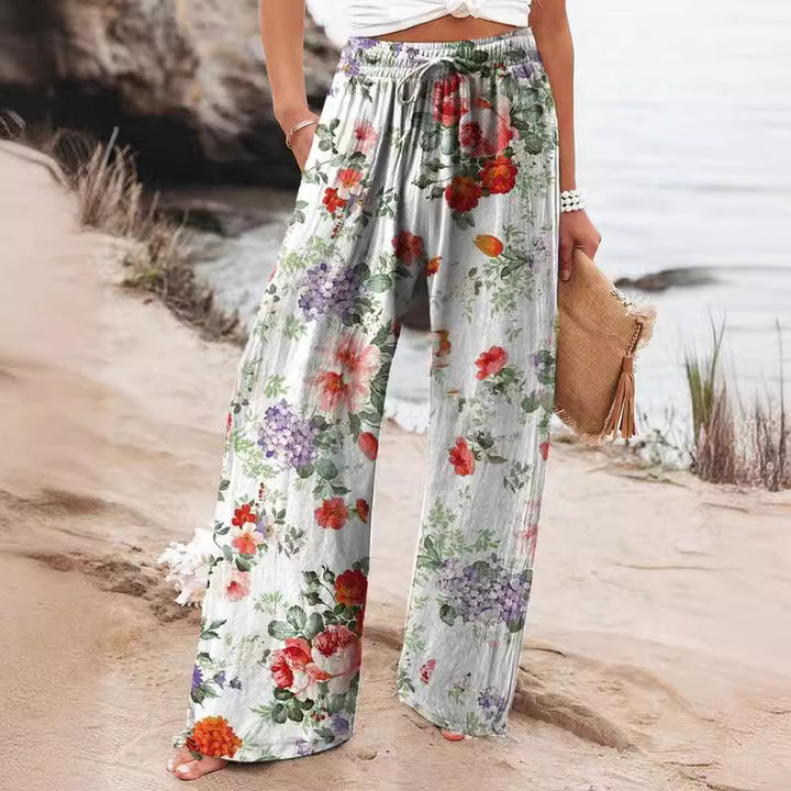 Blommiga Boho Byxor i Bomull och Linne