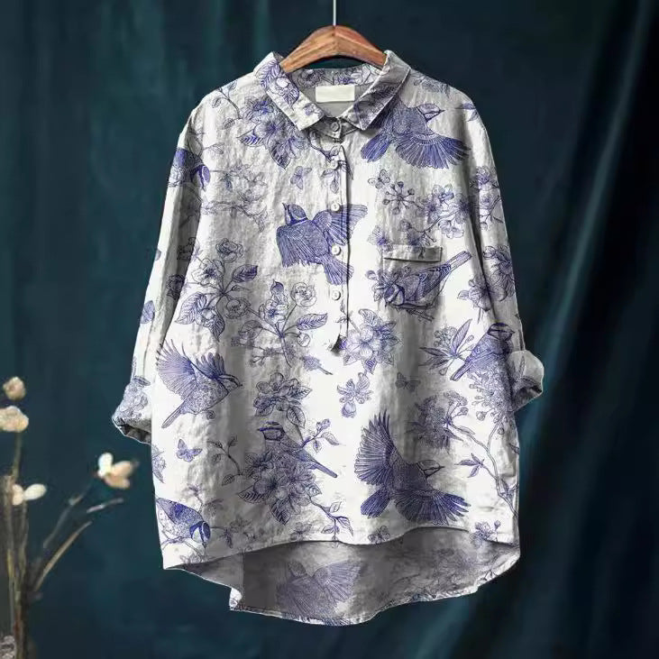 Elegant Tunika i Bomullsblandning med Blommönster
