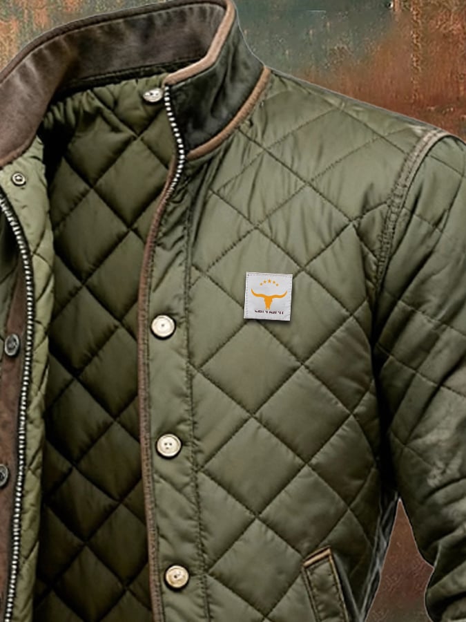 Men's Retro Padded Jacket with Zip, Warm and Cozy