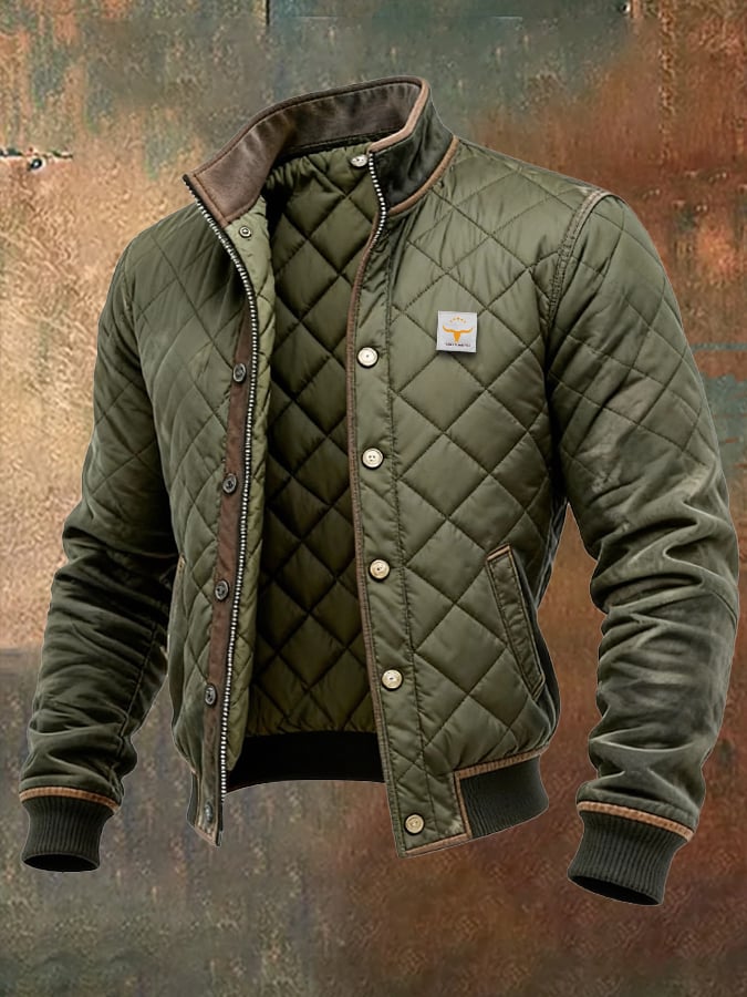 Men's Retro Padded Jacket with Zip, Warm and Cozy