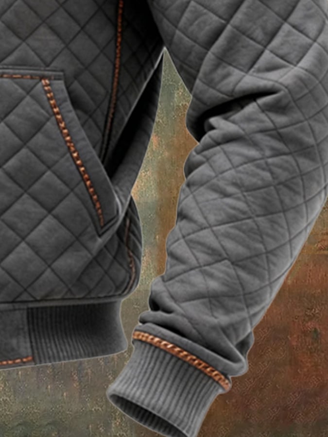 Retro Padded Leather Jacket for Men with Insulation and Zip