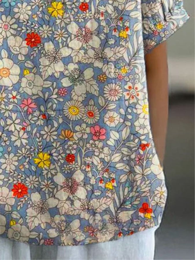 Blommig Kortärmad Blus