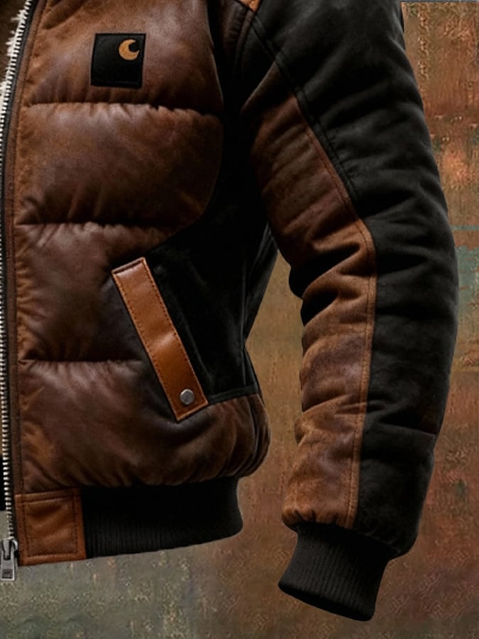 Men's Retro Padded Jacket with Double-Layered Collar, Warmly Lined with Cotton / Outdoor Jacket