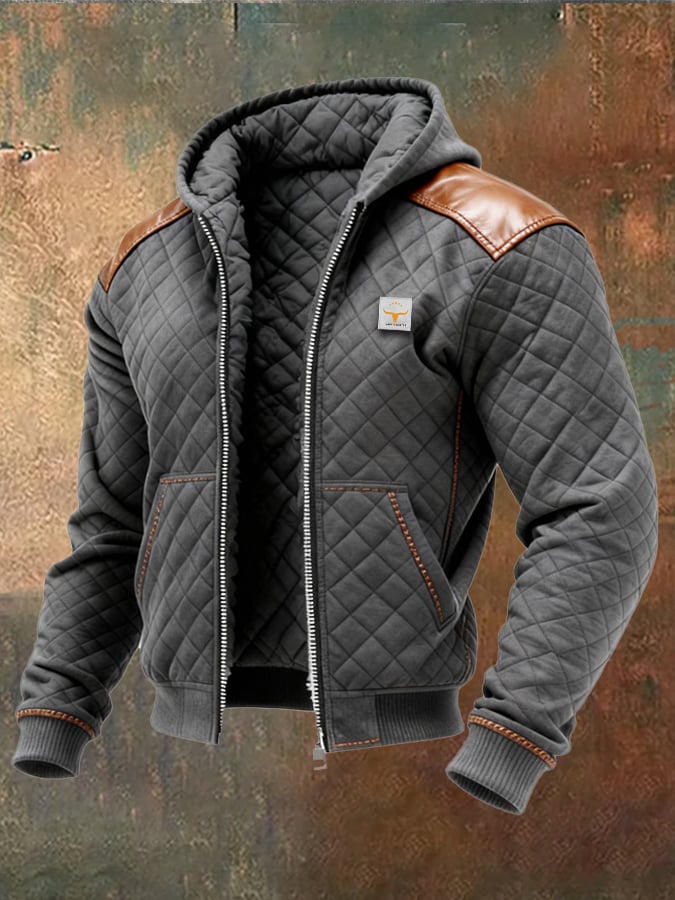 Retro Padded Leather Jacket for Men with Insulation and Zip